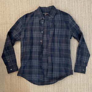 john varvatos long sleeve blue plaid button-up shirt
